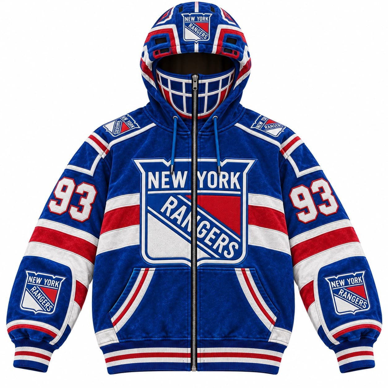 New York Rangers zip-front hoodie with helmet-style hood